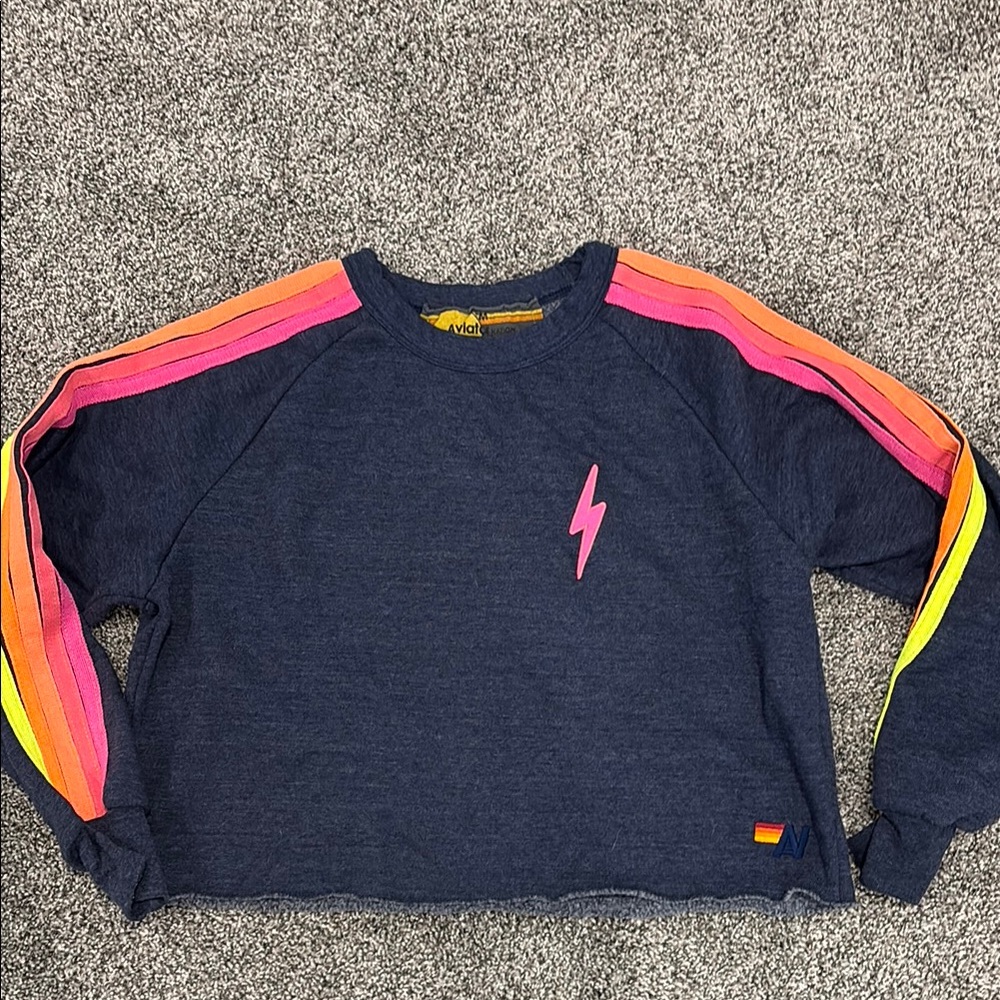Aviator Nation Navy and Pink Lightning Bolt Sweatshirt
